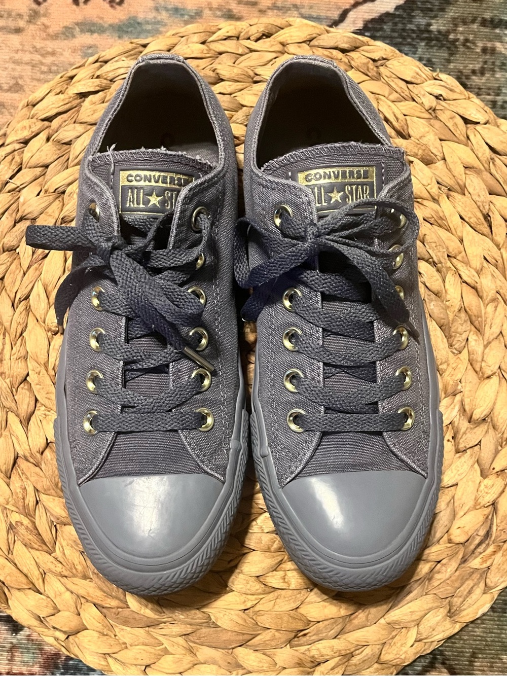 Converse women’s Low Top Sneakers in Gray with Gold Eyelets